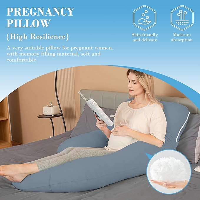 Cute Castle Cooling Cover Pregnancy Pillows, Soft U-Shape Maternity Pillow with Removable Cover - Full Body Pillows for Adults Sleeping - Pregnancy Must Haves - Jumbo 57 Inch - Grey