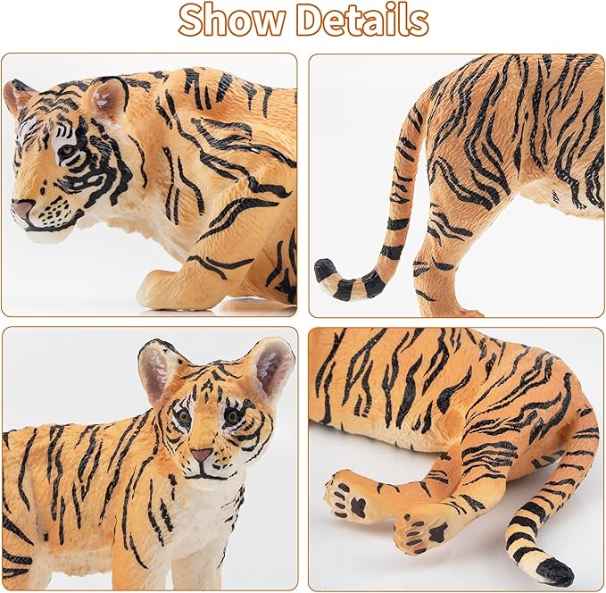 Toymany 6PCS Realistic Tigers Figurines with Tiger Cubs, 2-6" Jungle Animals Figures Family Set, Educational Toy Cake Toppers Christmas Birthday Gift for Kids Toddlers
