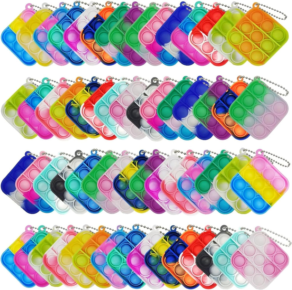 120 Pcs Tie Dye Squeeze Pop Bubble Simple Fidget Sensory Toys, Keychain Wrap Small Pop Bulk Classroom Prizes Relieve Anxiety Stress Toy for Kids Adult