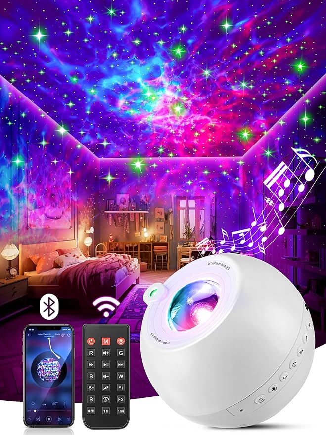 One Fire Galaxy Projector for Bedroom, 15 Colors+15 White Noise+ Bluetooth Star Projector Galaxy Light Projector Night Light Kids Room Decor Teen Girls Gift Sunset Lamp Led Lights Lava Lamp Led Clouds