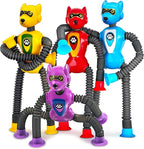 Cool Robot Dog Pop Tubes Sensory Fidgets Toddler Toy 4PC Travel Toys Airplane Car Activities Autistic Road Trip Toys Suction Tube for Kid Boy Year Old Ages 3 4 5 6 7 8 ADHD Autism Fidget Classroom
