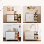 dadada Central Park 3-Drawer Dresser with Open Shelving - Modern Design, Baby-Safe Finish, Forged Steel Support, Sturdy Wood Legs, for Nursery, Kids or Teen Room, 47” Wide (White+Red Oak)