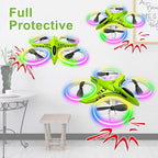 Dwi Dowellin Mini Drone for Kids Crash Proof LED Night Lights One Key Take Off Landing Flips RC Remote Control Small Flying Toys Drones for Beginners Boys and Girls Adults Nano Quadcopter, Green