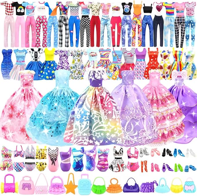 Doll Clothes and Accessories for 11.5 Inch Doll Dress Up Set with 1 Wedding Gown Dress 2 Fashion Dresses 4 Mini Dresses 2 Tops and Pants Outfits Swimsuits 10 Shoes 10 Bags Toys Gift for Girls