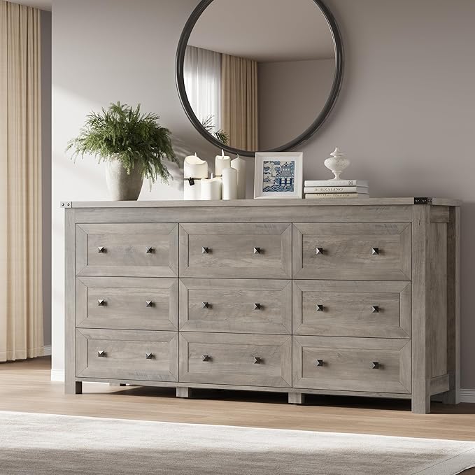 9-Drawer Dresser, Modern Wooden Storage Chest of Drawers, Dresser TV Stand, Wood Drawer Organizer with Metal Handles for Bedroom, Living Room, Hallway