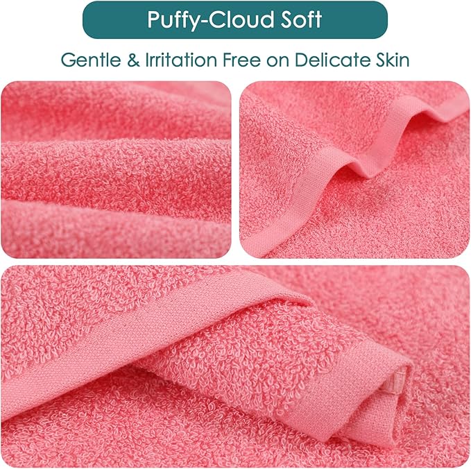Baby Washcloths 12 Pack, 10x10 inch Heavenly Soft Wash Cloth for Face and Body, Gentle & Safe Pink Face Towel on Sensitive Skin, Baby Essentials Bath Shower Gifts for Girl Infant Kid Toddler Children