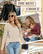3 Pack Women's Maternity Nursing Tops, V Neck Breastfeeding Sweaters Long Sleeve Hidden Zipper Shirts