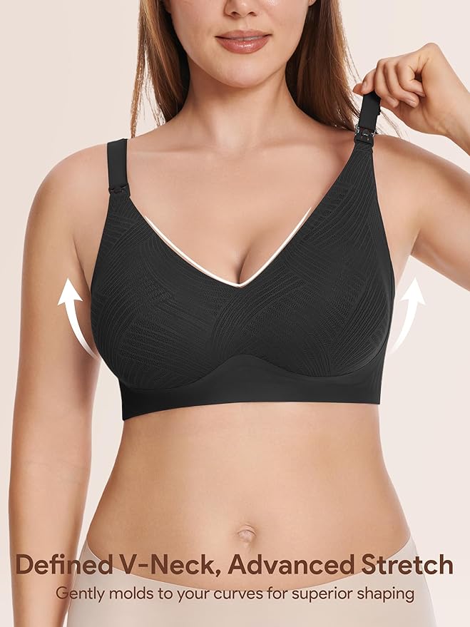 Angelhood Nursing Bras for Breastfeeding, Seamless Wireless Comfort Push up Lace Nursing Maternity Bralette for Pregnancy