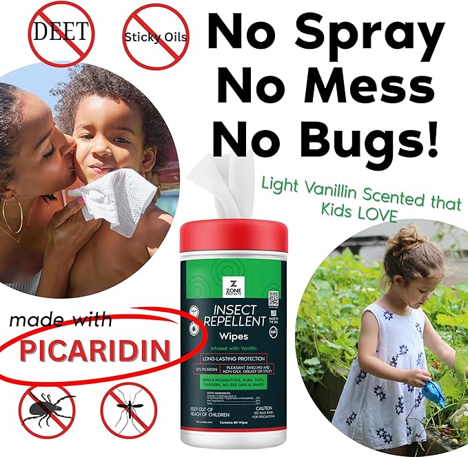 Picaridin Scented Insect Repellent Wipes; 80-ct Picaridin Infused Wipes, 12-hr Proven Protection. Perfect for Children.