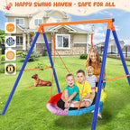 Swing Sets for Backyard, Outdoor Toys for Kids, A-Frame Out Playset Holds 440 lbs with 40" Saucer Swing, Adjustable Ropes