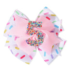 Hair Clip - 1st Birthday Pink Bow Party Decorations, Confetti Ice Cream for Girls, 5th Baby Girls Hair Bow, Hair Clip