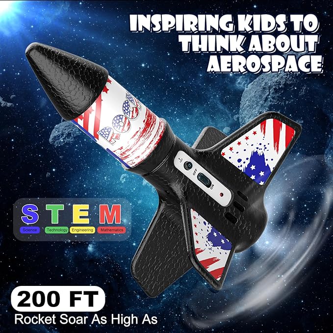 Rocket Launcher for Kids, Self Launching Motorized Air Rocket Toy, Outdoor Toys for Ages 8-12, Model Rockets with Parachute Safely Land, Spaceship Launch up to 200 ft Birthday Gifts for Boys