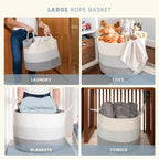 OrganiHaus Large Laundry Basket, Woven Cotton Rope Basket for Blankets, Toy Storage, Nursery Hamper, Living Room Decor Organizer, Soft & Durable Hamper with Handles, 20x13 inches - Gray