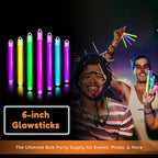 Glow Fever Glow in The Dark Sticks - 100 ct 6" Glow Sticks Bulk Party Pack with End Caps & Lanyards - Glow Party Favors for Concert, Festival, & Wedding Neon Light Sticks by Party Dragon, Green