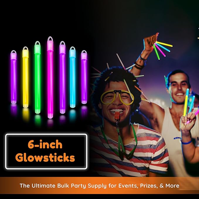 Glow Fever Glow in The Dark Sticks - 50 ct 6" Glow Sticks Bulk Party Pack with End Caps & Lanyards - Glow Party Favors for Concert, Festival, & Wedding Neon Light Sticks by Party Dragon, Multi