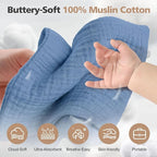 MUKIN Baby Washcloths,Muslin Burp Cloths Towels for Newborns,Absorbent Cotton Bath Face Towel ，5 Pack, 12x12 Inches (Glacier Mist)