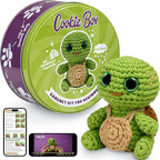 Cookie Box Crochet Kit for Beginners - Learn to Craft Amigurumi Stuffed Animals - Knitting Gift for Kids and Adults - Beginner-Friendly Yarn - Stitch-by-Stitch Video Tutorial - Turtle Hugo