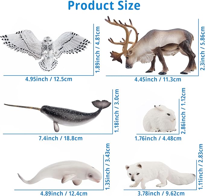 Toymany 12PCS 4-7" Large Polar Animals Figurines, Plastic Arctic Animal Toy Preschool Set Includes Polar Bear,Caribou,Whales,Walrus, Cake Toppers Christmas Birthday Toys Gift for Kids Toddlers