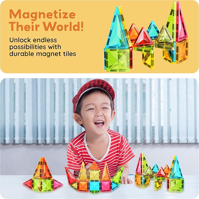PicassoTiles Magnetic Tile 24pc Mini Diamond Magnetic Building Blocks Set Travel Size STEM Educational Construction Toy Portable Hands On Learning Creative Open Ended Play for Kids Ages 3 Plus PTM24
