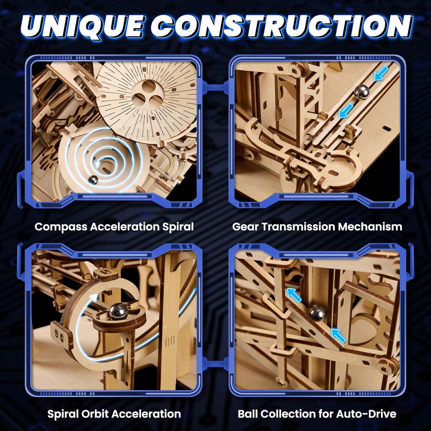 3D Wooden Puzzles for Adults: Marble Run Model Building Kits for Ages 14+ - Roller Coaster Crafts Brian Teaser Marble Run Puzzles 330pcs- Hobbies Gift for 3D Puzzles Lover