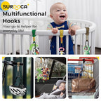 SURDOCA Baby Stroller Hooks, Stroller Clips and Hooks for Diaper Bag, Mommy Bag Hook for Stroller Heavy Duty, Universal Stroller Hanger and Strap, Stroller Accessories for Mom