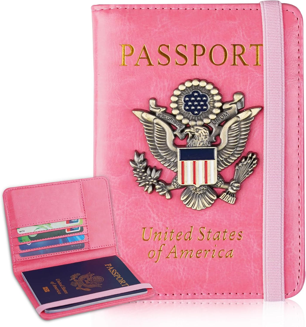 Passport Holder Cover Travel Wallet RFID Blocking Passport Wallets Family Organization Personalized Wallet Case for Men and Women Travel Must Haves (Pink)
