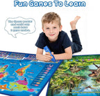 Bilingual Interactive Kids Talking World Map & Dinosaur Poster for Kids Learning and Educational Toys, Talking Educational Toys for 3 to 12 Years Old Girls/Boys, Preschool Learning Chart