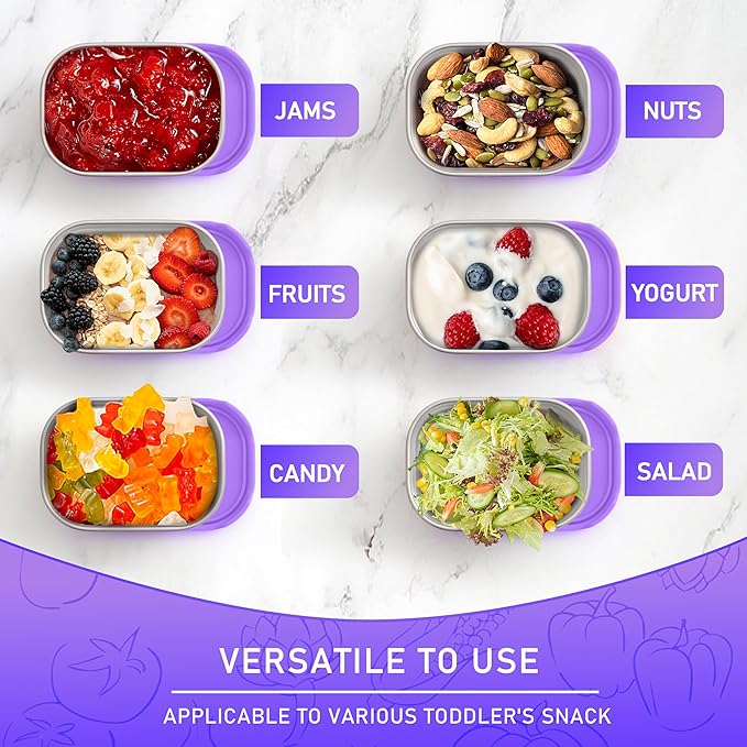 HaWare Stainless Steel Snack Containers for Toddlers and Kids, 8 oz Leak Proof Food Storage Containers with Silicone Lids, Stackable & Reusable Small Metal Lunch Box for Daycare and School- 3 Packs