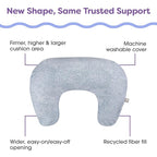 Boppy Nursing Pillow - Ergonomic Bottle & Breastfeeding Pillow with High, Firm, Large Area, Water-Repellent Cushion with Washable Cover; Baby Safety Alliance Verified - Blue Speckled Current