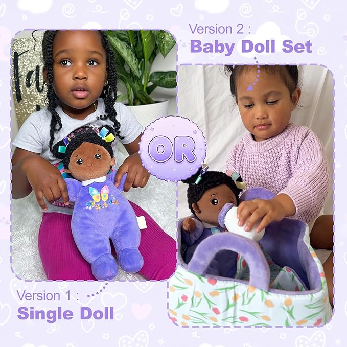 OUOZZZ 10" Black Baby Doll for 1 Year Old Girl Gifts - First African American Baby Dolls Toys for Girl Birthday Christmas Plush Gift for Toddler