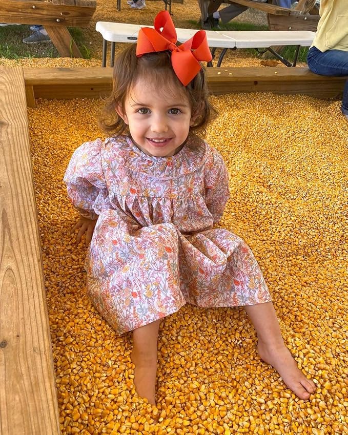 Wee Ones Girls' Plain Wrap Classic Grosgrain Hair Bows on a WeeStay No-Slip Hair Clip, Handmade, Large, Orange