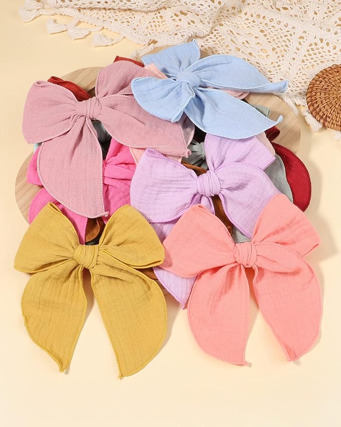 doboi 5.5 Inch 20PCS Baby Girls Fable Hair Accessories: Muslin Gauze Long Tail Hand-Tied Alligator Clips for Toddlers and Kids