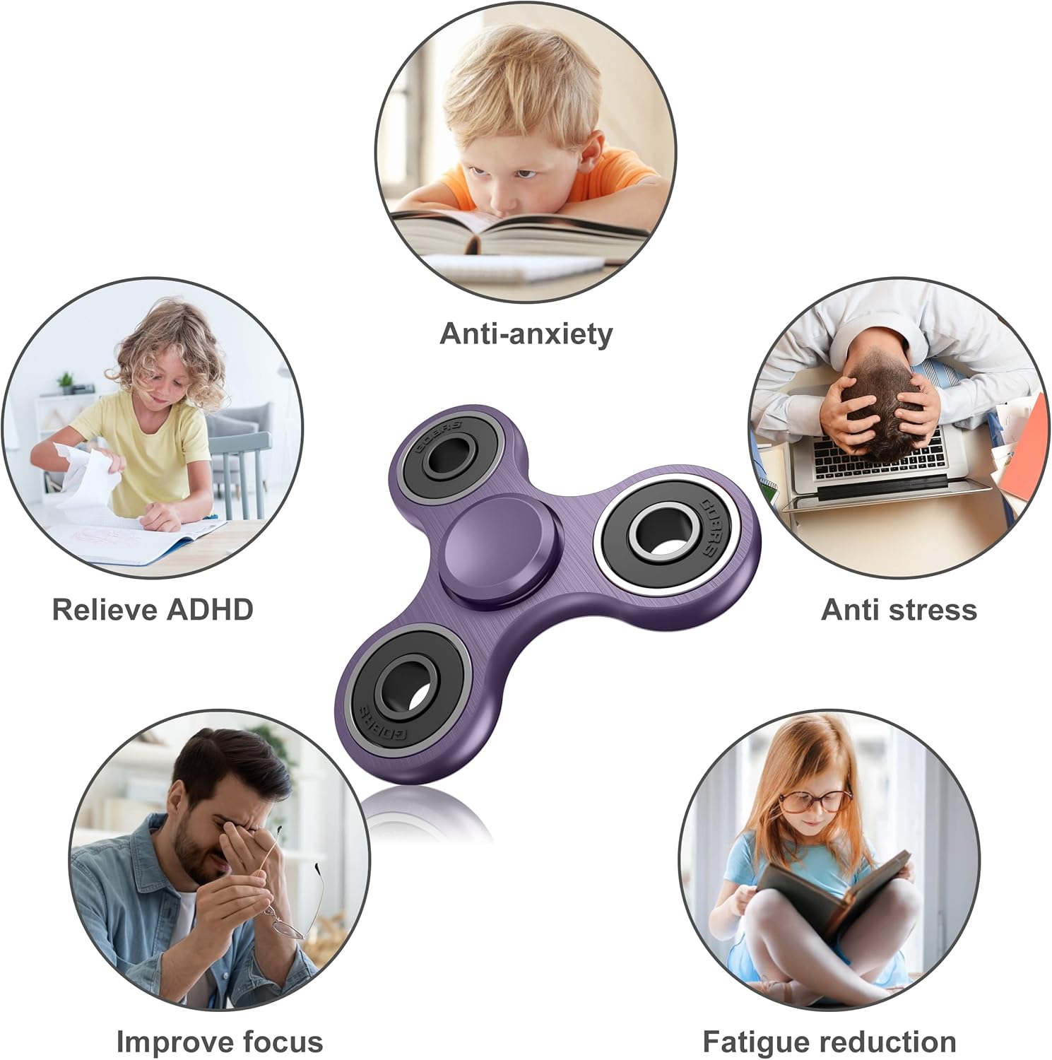 ATESSON Fidget Spinner Toys, Durable High Speed Bearing Metal Hand Finger Spinners EDC ADHD Focus Anxiety Stress Relief Boredom Killing Time Toys for Kids Adults Purple