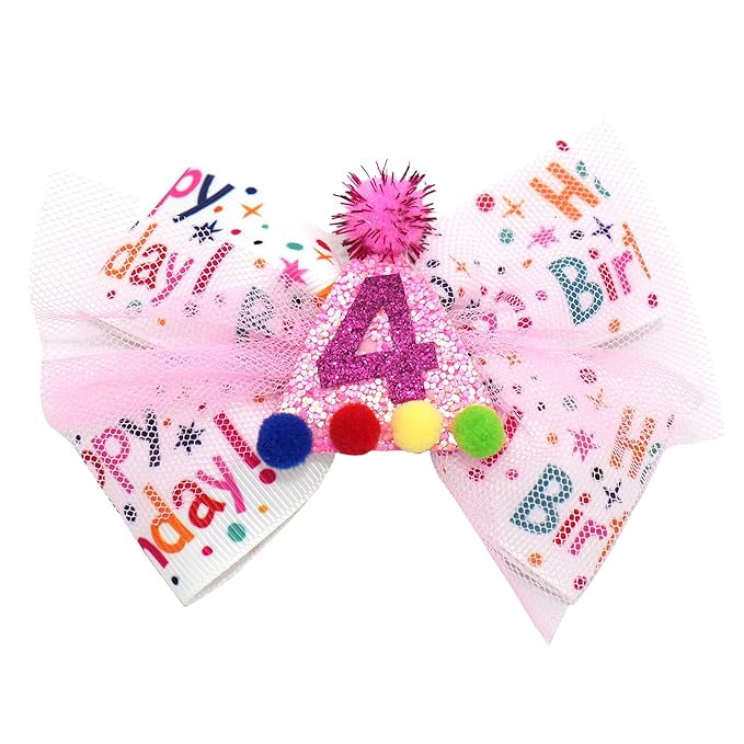 Birthday Hair Bow for Baby Girls 1 2 3 4 5 6 Years Sprinkle Decorations Party Hair Accessories for Four 4th Birthday Confetti Ice Cream