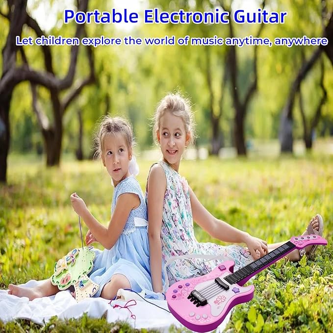Kids Toddler Baby Childrens Electric Toy Guitar with Strap Ideal for 3 4 5 7 8 Year Old Boys Girls Gifts(Pink)