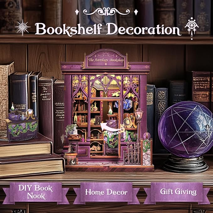 CUTEBEE Book Nook Kit - DIY Miniature House Dollhouse Kit for Adults and Teens, Booknook Tiny House Bookshelf Decor 3D Wooden Puzzle, Gifts for Family Friends (The Astrology Bookshop)
