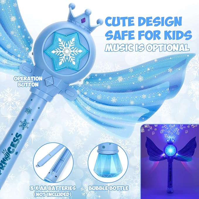 Bubble Machine for Kids, Automatic Electric Frozen Toys for Girls Princess Bubble Wand Maker Blower, Musical&Light Up Bubble Toys for Toddlers Outdoor, 3 4 5 6 7 8 Year Old Gifts