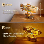 LED 3D Wood Puzzle Fantasy Airship Model - Steampunk DIY Craft Kit with LED Lights – Intricate Wooden Airship Model Building Set for Teens and Adults(White)