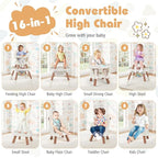 KOTEK 16 in 1 Convertible High Chair, Baby Highchair & Activity Center with Toys, Booster Seat, Building Block Table, Toddler Chair with 5-Point Harness, Removable Tray & Cushion (White)