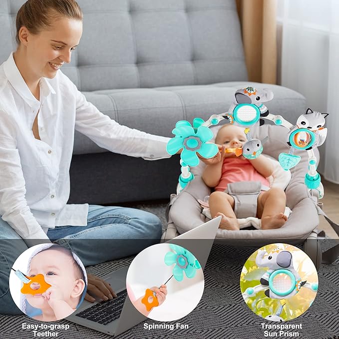 Adjustable Arch Bassinet Toys for Infant & Toddlers, Stroller Arch, Baby Crib Toys with Fascinating Hanging for Stimulating Baby’s Senses and Developing Motor Skills