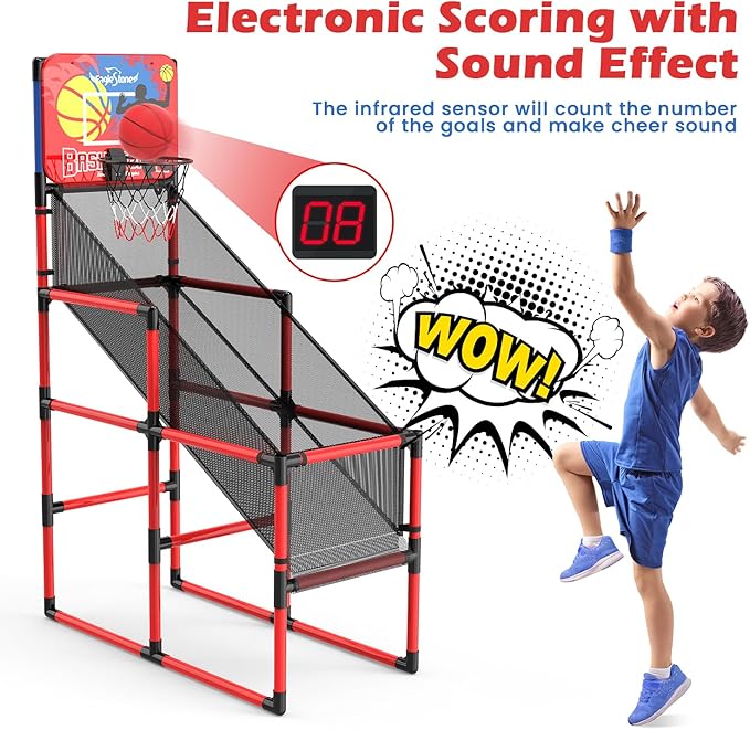 Kids Basketball Hoop Arcade Game W/Electronic Scoreboard Cheer Sound, Basketball Hoop Indoor Outdoor W/4 Balls, Basketball Game Toys Gifts for Kids 3-6 5-7 8-12 Toddlers Boys Girls