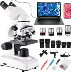 Compound Binocular Microscopes 64X-6000X with Electric Len, Microscope for Adults Kids Students, 4 Objective Lens, Biological Microscope Kit for School, Lab