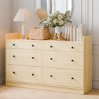 Cozy Castle Baby Dresser with 6 Drawers and Large Table Top, Multi-Functional Chest of Drawer, Drawer Dresser with Three-Sided High Rails for Nursery, Children's Room, Bedroom, Oak