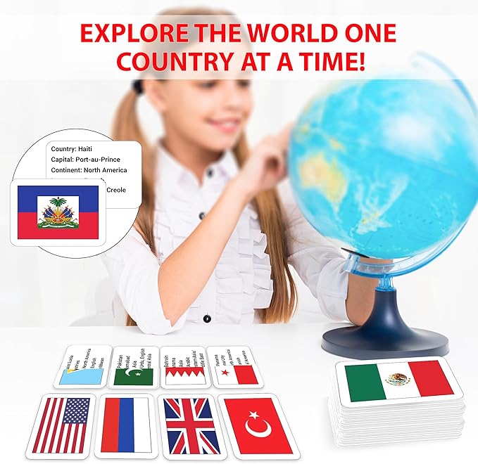 Zastic! World Flags Flashcards - 245 Country Flags, Capitals, Languages & Continents - Gloss Laminated Kids Geography Flash Cards