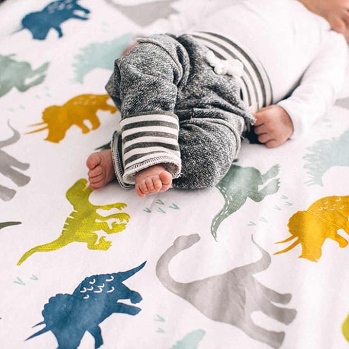 Little Unicorn Premium Crib Sheet | Breathable & Super-Soft Muslin Fabric (Dino Friends)