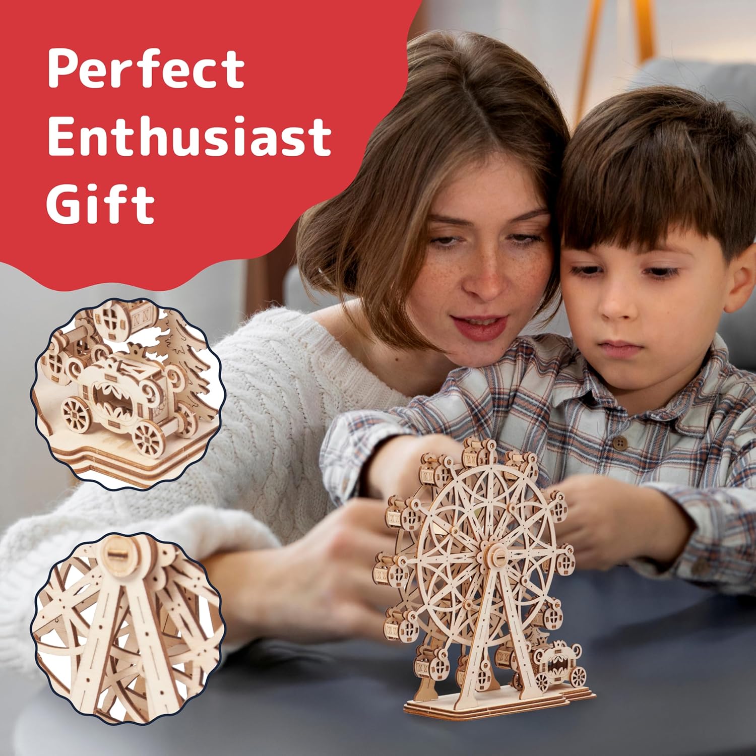 Prextex Ferris Wheel 3D Puzzle Wooden - 115 Precision Pieces Sturdy Wood - No Glue Needed for Assembly - Fun & Educational for Ages 8+ - Ideal for Hobbyists, Collectors, Decor, & Gifts