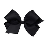 Wee Ones Girls' Plain Wrap Classic Grosgrain Hair Bows on a WeeStay No-Slip Hair Clip, Handmade, Medium, Black