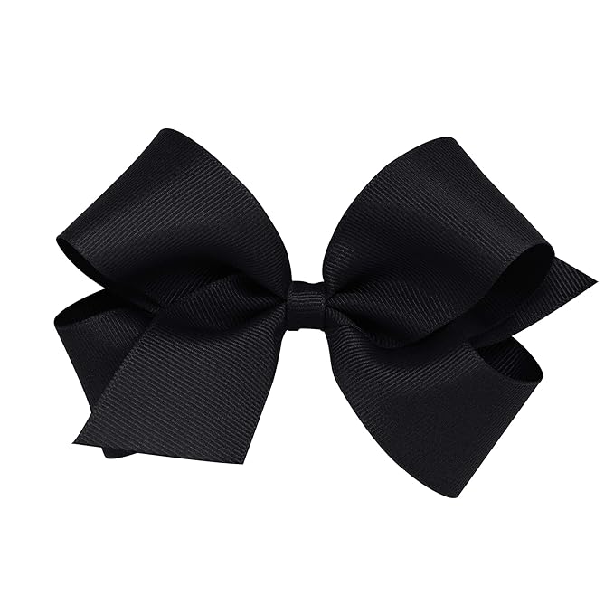 Wee Ones Girls' Plain Wrap Classic Grosgrain Hair Bows on a WeeStay No-Slip Hair Clip, Handmade, Medium, Black