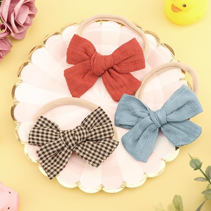 Baby Girl Headbands with Bows Soft Nylon Newborn Toddler Hairbands Handmade Baby Hair Accessories for Infant Girls Kids