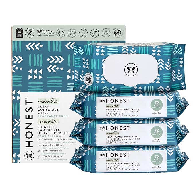 The Honest Company Clean Conscious Multi-Use Wipes | Hypoallergenic + Unscented for Sensitive Skin | Over 99% Water, Compostable, Plant Based, Baby Wipes | Balance Blues, 288 Count